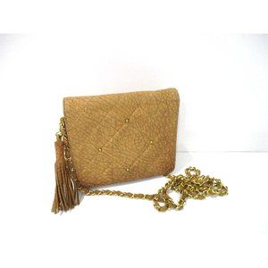 *Boho Fancy Nancy Golden Brown Faux Textured Suede Mini Crossbody Shoulder Bag